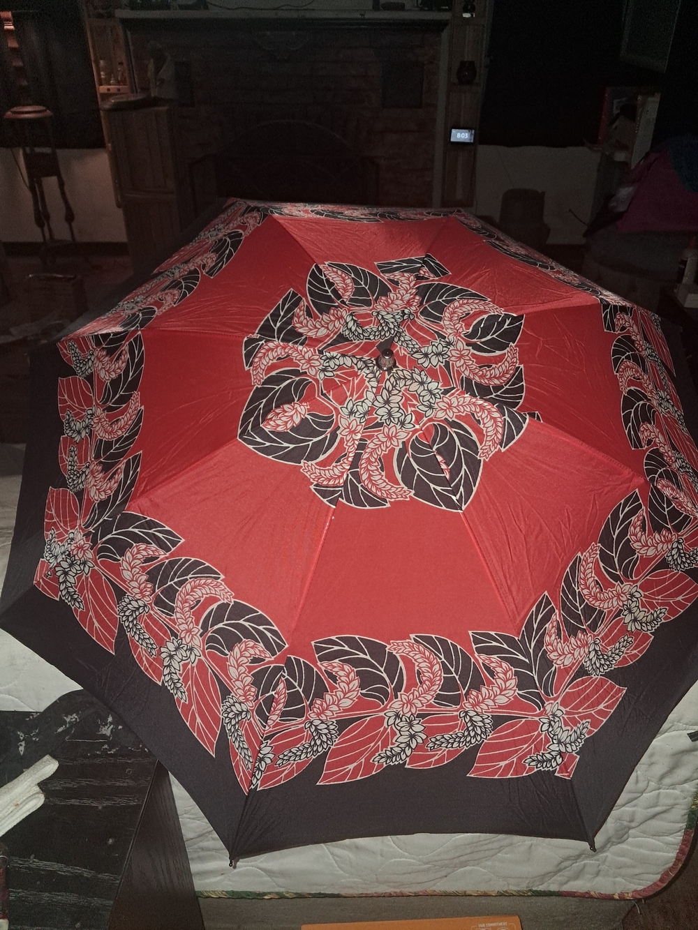 Vintage Red Floral Print Foldable Umbrella/Parasol